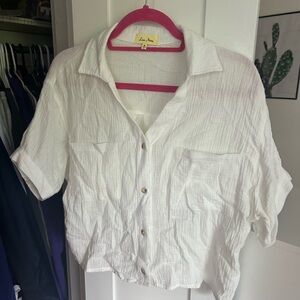 White Cotton Short Sleeved Button Down
